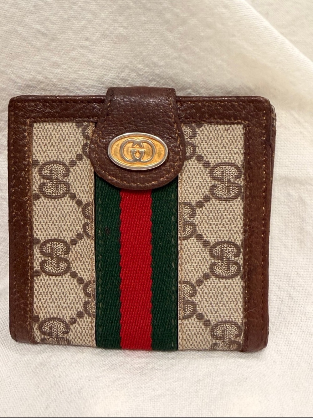 UNISEX VINTAGE GUCCI SHERRY LINE GG BROWN LEATHER BIFOLD WALLET